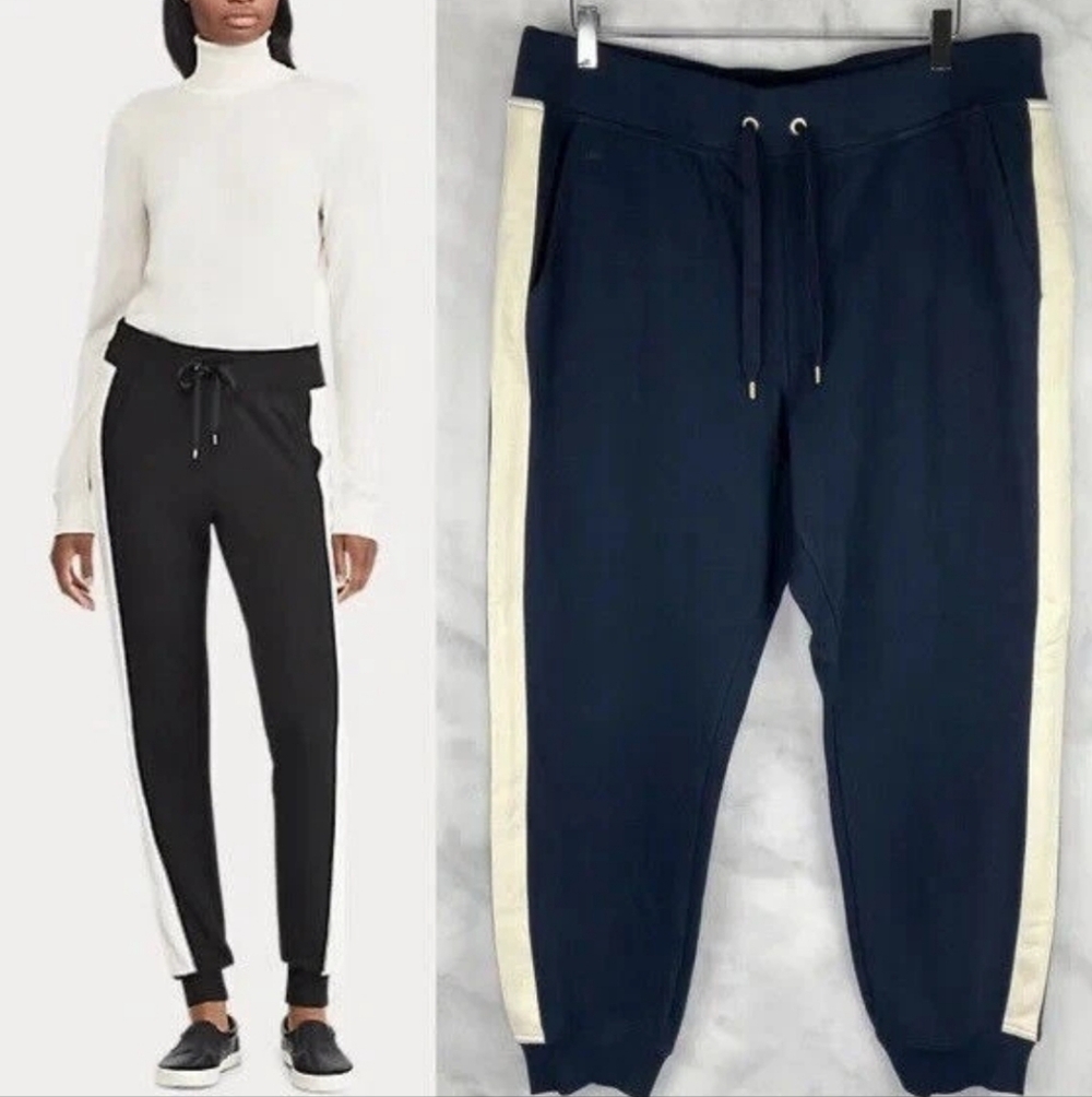 Ralph Lauren Women's Jogger Sweatpants Navy White Side Stripe Relaxed Sporty S